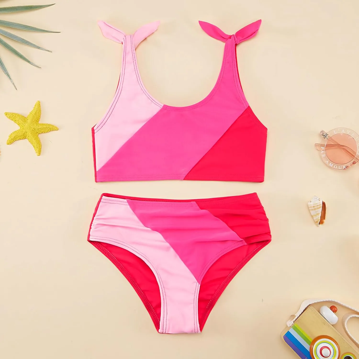 Weixinbuy Toddler Girls Swimsuits Bowknot Bikini Set Bathing Suit Swimwear for Girls 2-12 Years