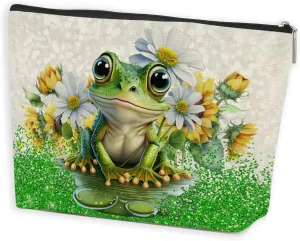 Western Country Girl Makeup Bag Gifts Accessories - Floral Vintage Sunflower Zipper Pouch Frog Stuff Travel Organizer