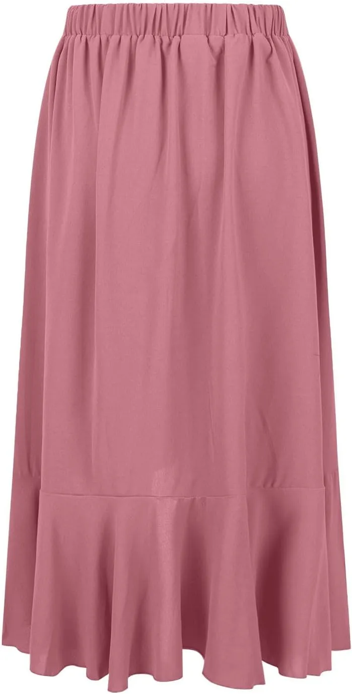 Western Skirts for Women Midi Ruffle Summer Skirt High Waisted Wrap Flowy Skirts High-Low A Line Gothic Skirts