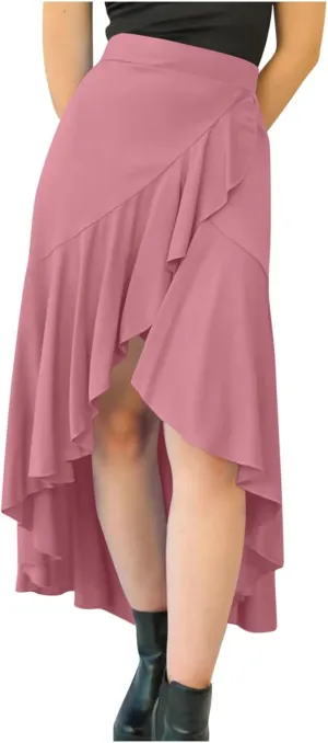 Western Skirts for Women Midi Ruffle Summer Skirt High Waisted Wrap Flowy Skirts High-Low A Line Gothic Skirts