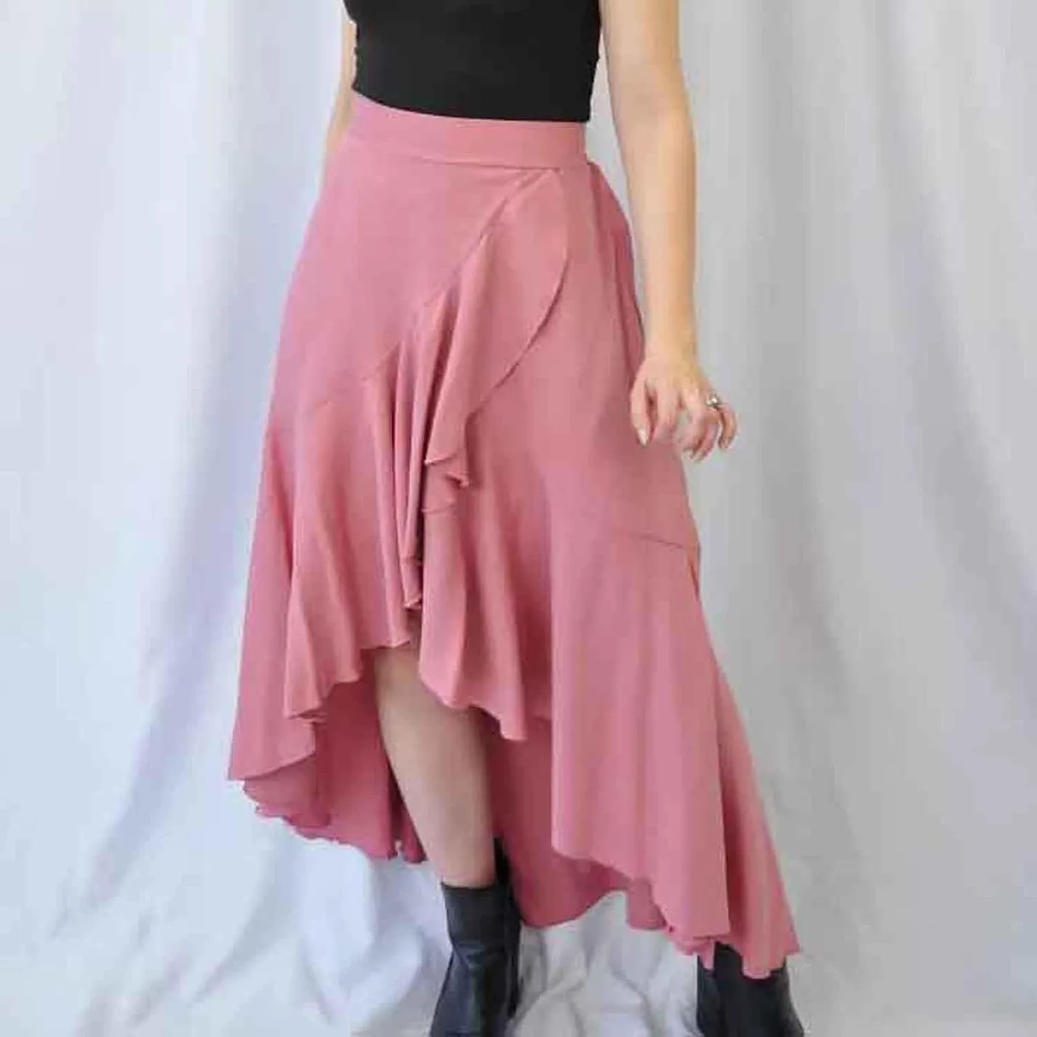 Western Skirts for Women Midi Ruffle Summer Skirt High Waisted Wrap Flowy Skirts High-Low A Line Gothic Skirts