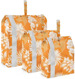 White Flowers Orange Packing Cubes for Travel 3 Set Travel Packing Cubes Luggage Accessories for Suitcase