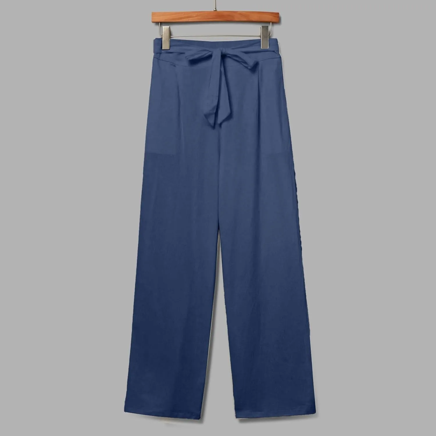 Wide Leg Linen Pants for Women Baggy Lightweight Casual Pants High Waist Drawstring Palazzo Pants Trousers w/Pockets