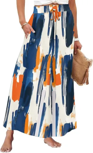 Wide Leg Palazzo Pants for Women Casual High Waist Trendy Summer Elastic Waist Pants Straight Leg with Pockets Clothes