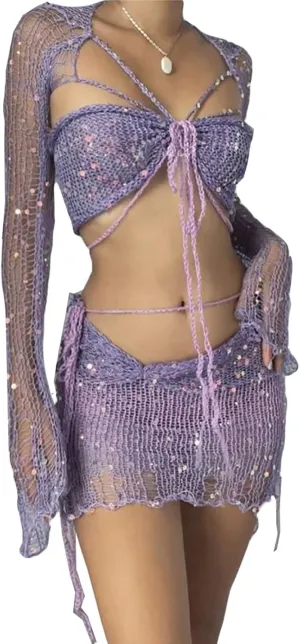 Women Beach Matching Top Skirts Swimwear Kimono Cover Up Sets for Women Swimwear Sets