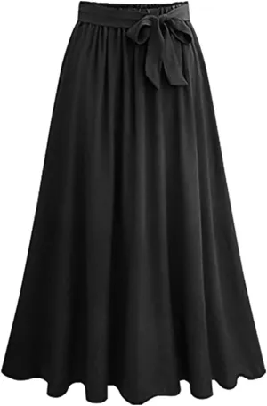 Women Boho Elastic Waist A Line Ruffle Beach Convertible Maxi Skirt Dress Tired Pleated Drawstring Long Skirts