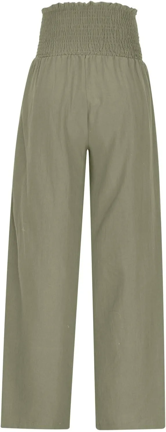 Women Cotton Gaucho Pants Loose Stretchy High Waist Trousers Summer Lightweight Baggy Slacks Solid Home Lounge Outfit