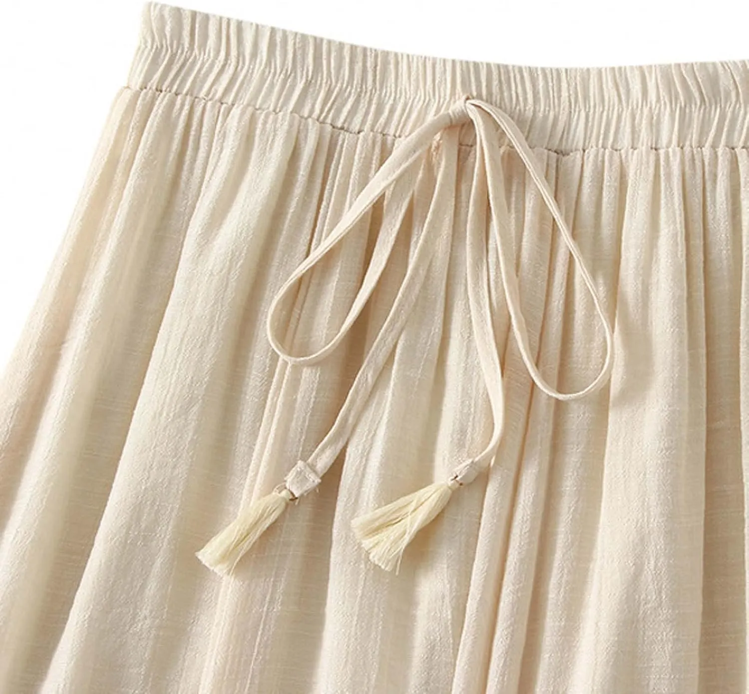 Women Cotton Linen Skirt Solid Elastic Waisted Pleated Long Skirt Summer Casual Flowy Beach Holiday Bohemian Skirts