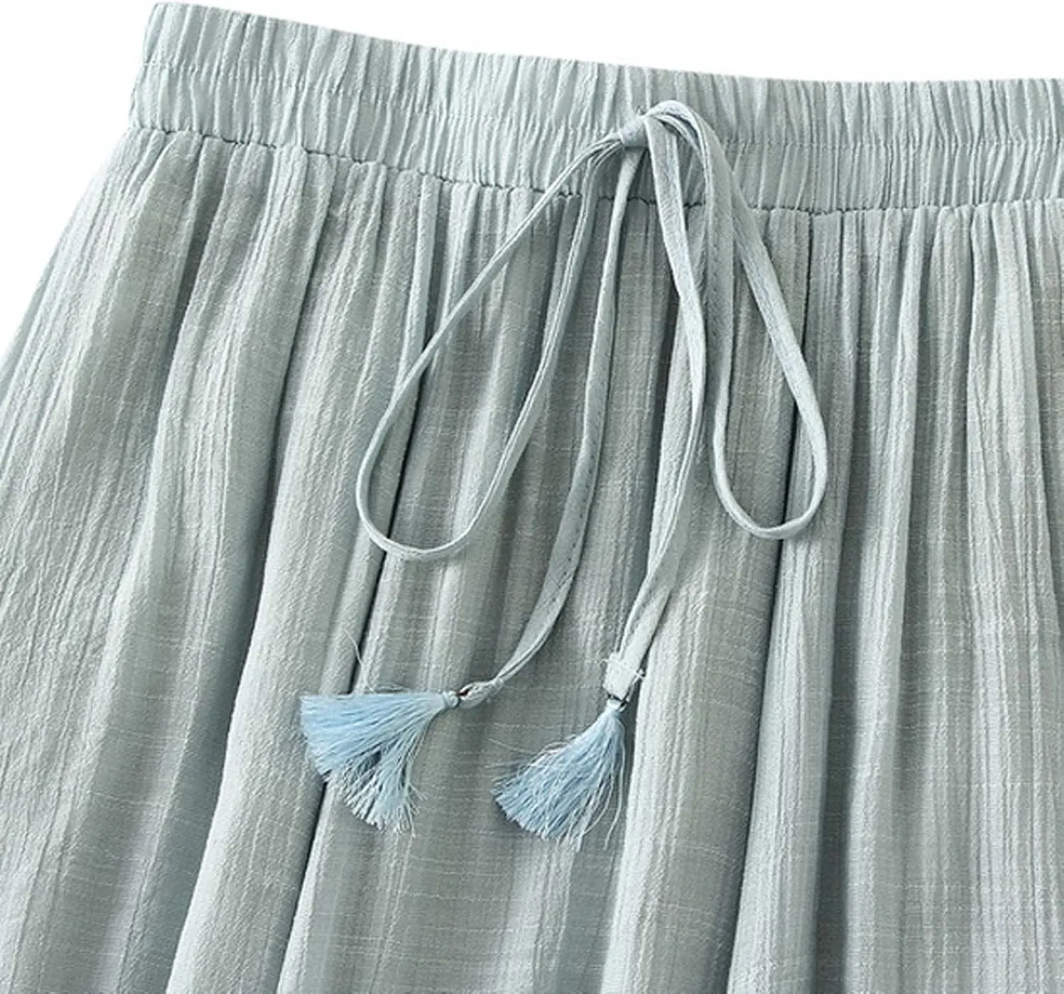 Women Cotton Linen Skirt Solid Elastic Waisted Pleated Long Skirt Summer Casual Flowy Beach Holiday Bohemian Skirts