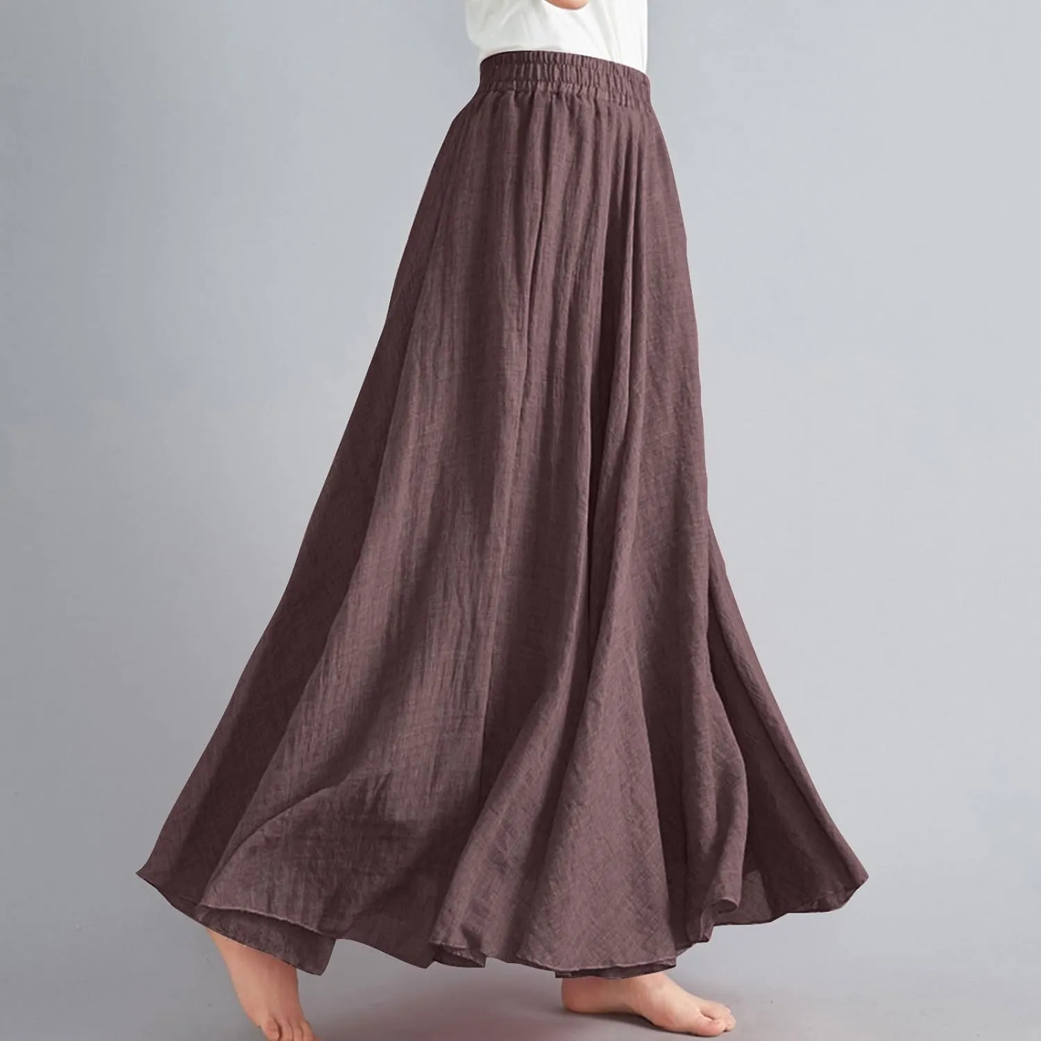 Women Linen Skirt A Line Maxi Skirts High Waisted Midi Skirt Summer Boho Skirts Flowy Long Skirt Beach Vacation Skirt