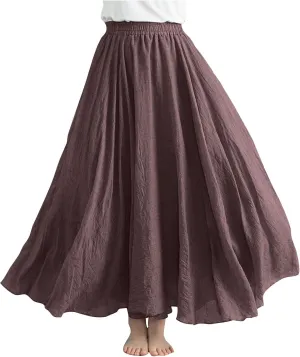Women Linen Skirt A Line Maxi Skirts High Waisted Midi Skirt Summer Boho Skirts Flowy Long Skirt Beach Vacation Skirt