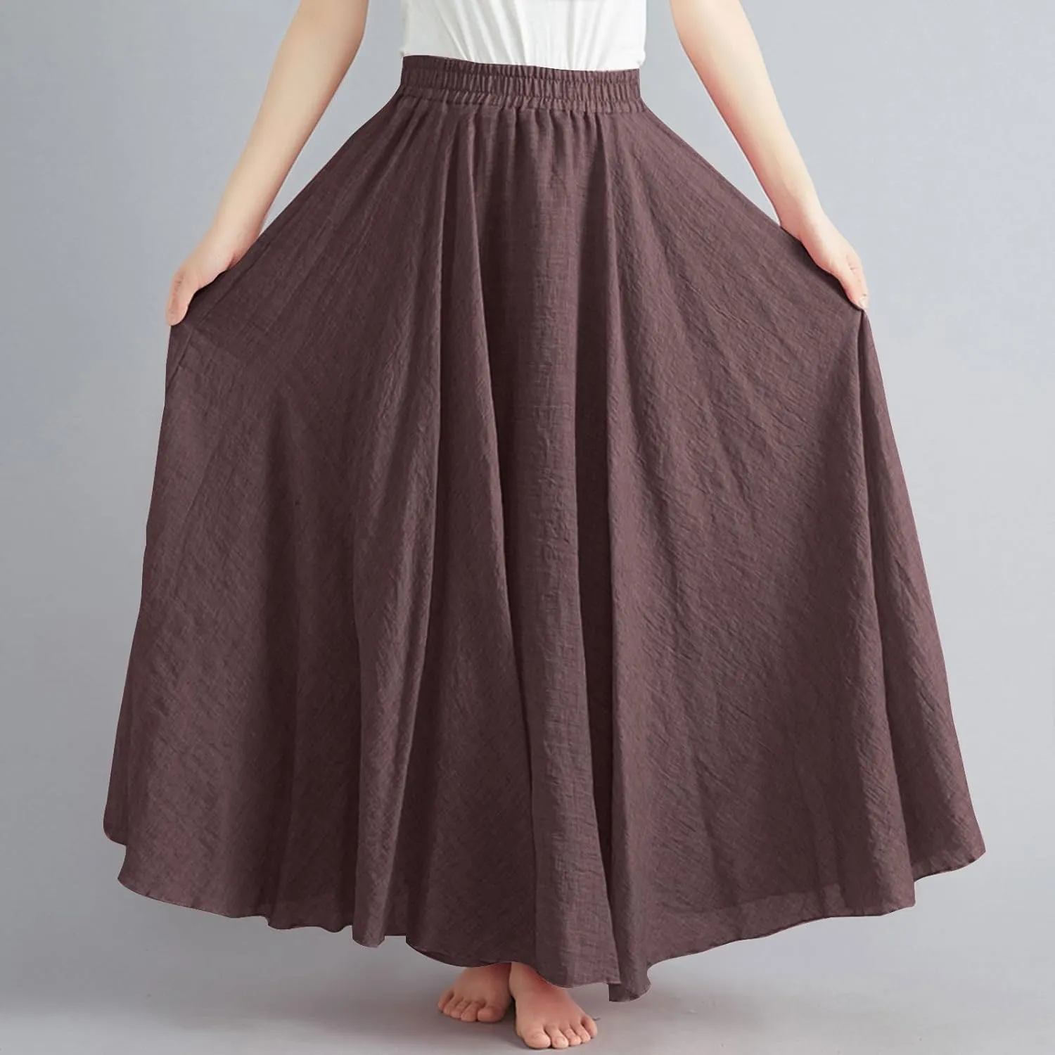 Women Linen Skirt A Line Maxi Skirts High Waisted Midi Skirt Summer Boho Skirts Flowy Long Skirt Beach Vacation Skirt