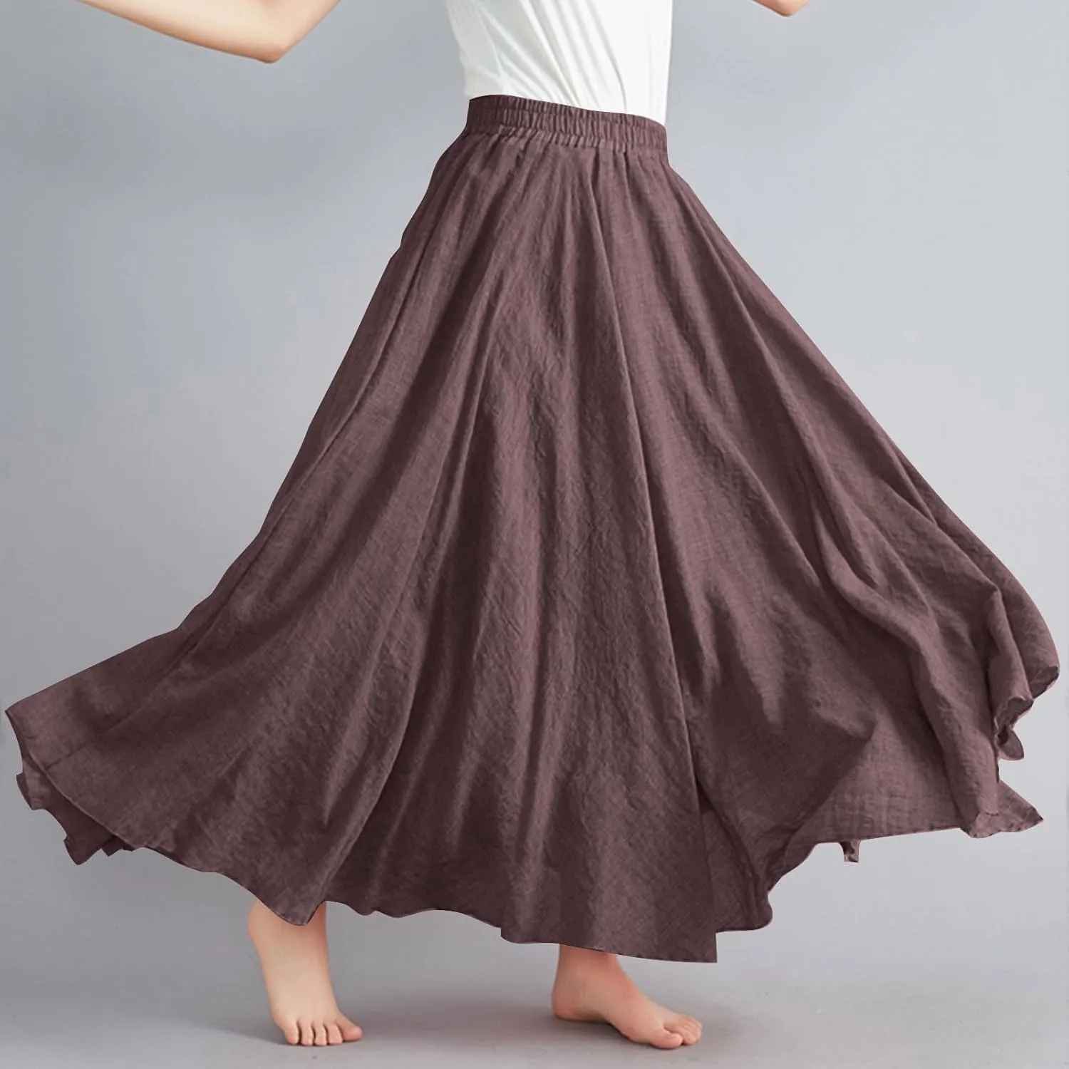 Women Linen Skirt A Line Maxi Skirts High Waisted Midi Skirt Summer Boho Skirts Flowy Long Skirt Beach Vacation Skirt
