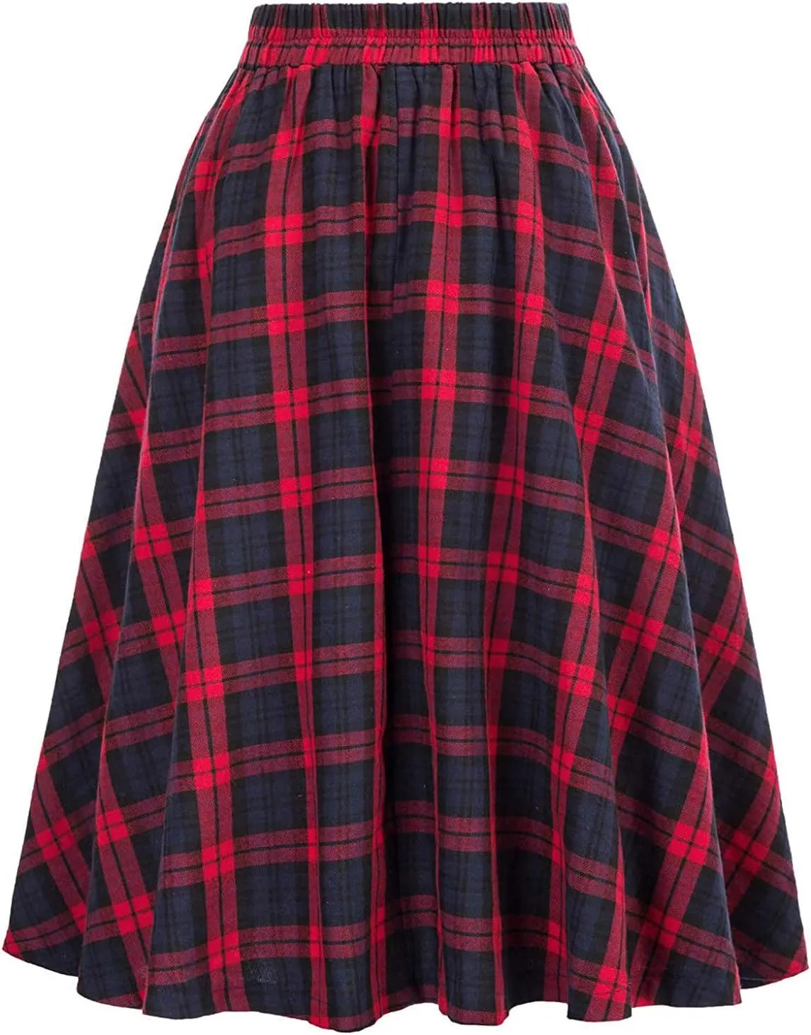 Women Midi Skirt Skirts Women Fashion Casual Plaid SkirtWith Pockets Vintage High Waist Pleated Skirt Tulle Skirt