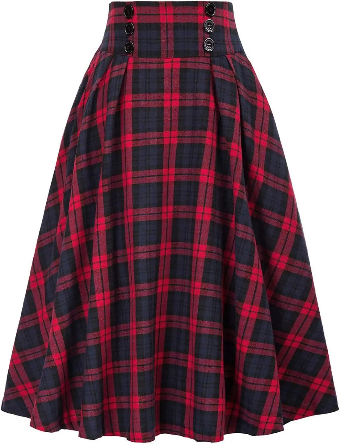 Women Midi Skirt Skirts Women Fashion Casual Plaid SkirtWith Pockets Vintage High Waist Pleated Skirt Tulle Skirt