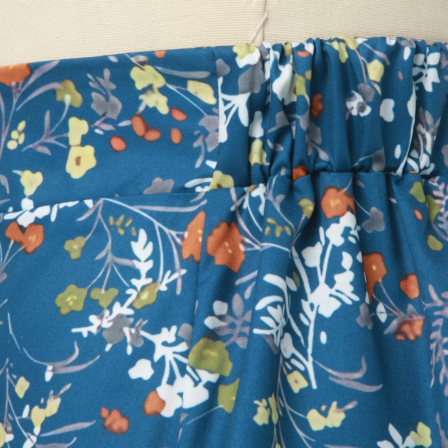 Women Midi Skirt Summer Floral Flowy Long Skirts Boho Elastic High Waist A-Line Swing Skirts Beach Vacation Dress