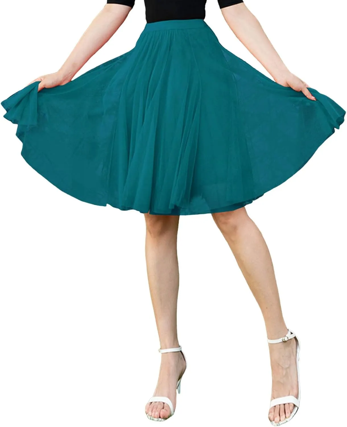 Women Midi Skirts Dressy High Knee Length Skirt Pleated Skirt Dancing Womens High Waist A Line Skirt for Summer