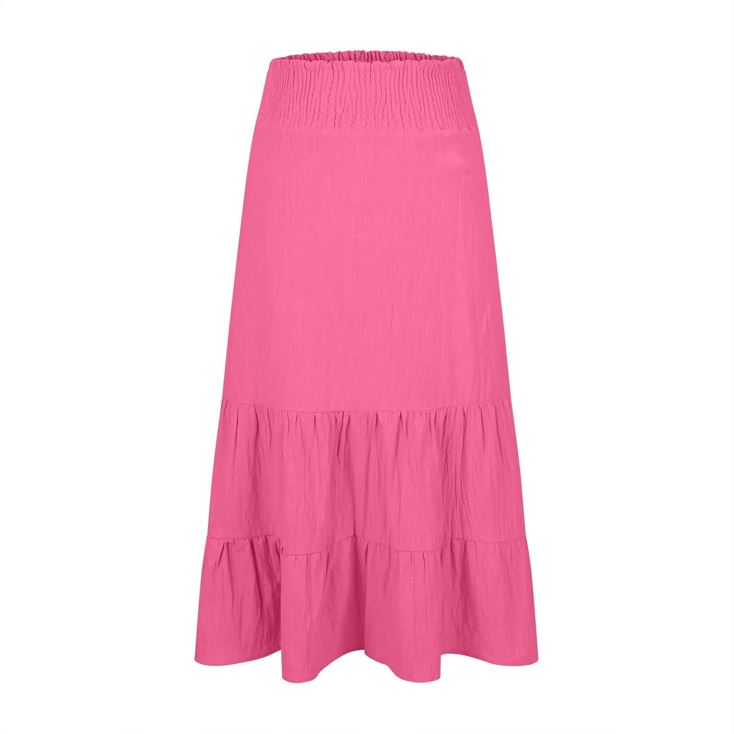 Women Summer Midi Skirts Flowy Elastic High Waist Pleated Tiered Casual Swing Boho A Line Ruffle Skirt
