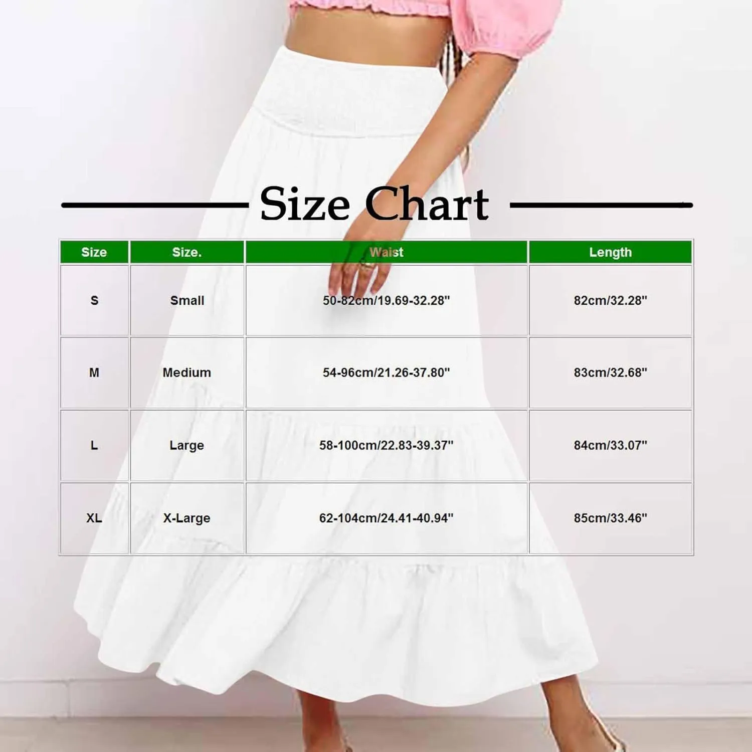 Women Summer Midi Skirts Flowy Elastic High Waist Pleated Tiered Casual Swing Boho A Line Ruffle Skirt