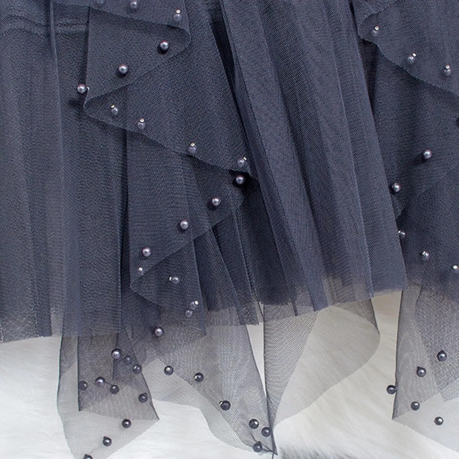 Women Tulle Skirts Solid Color Elastic Waist Mesh Tiered Layered Asymmetrical Skirt Casual Fashion Elegant Skirts