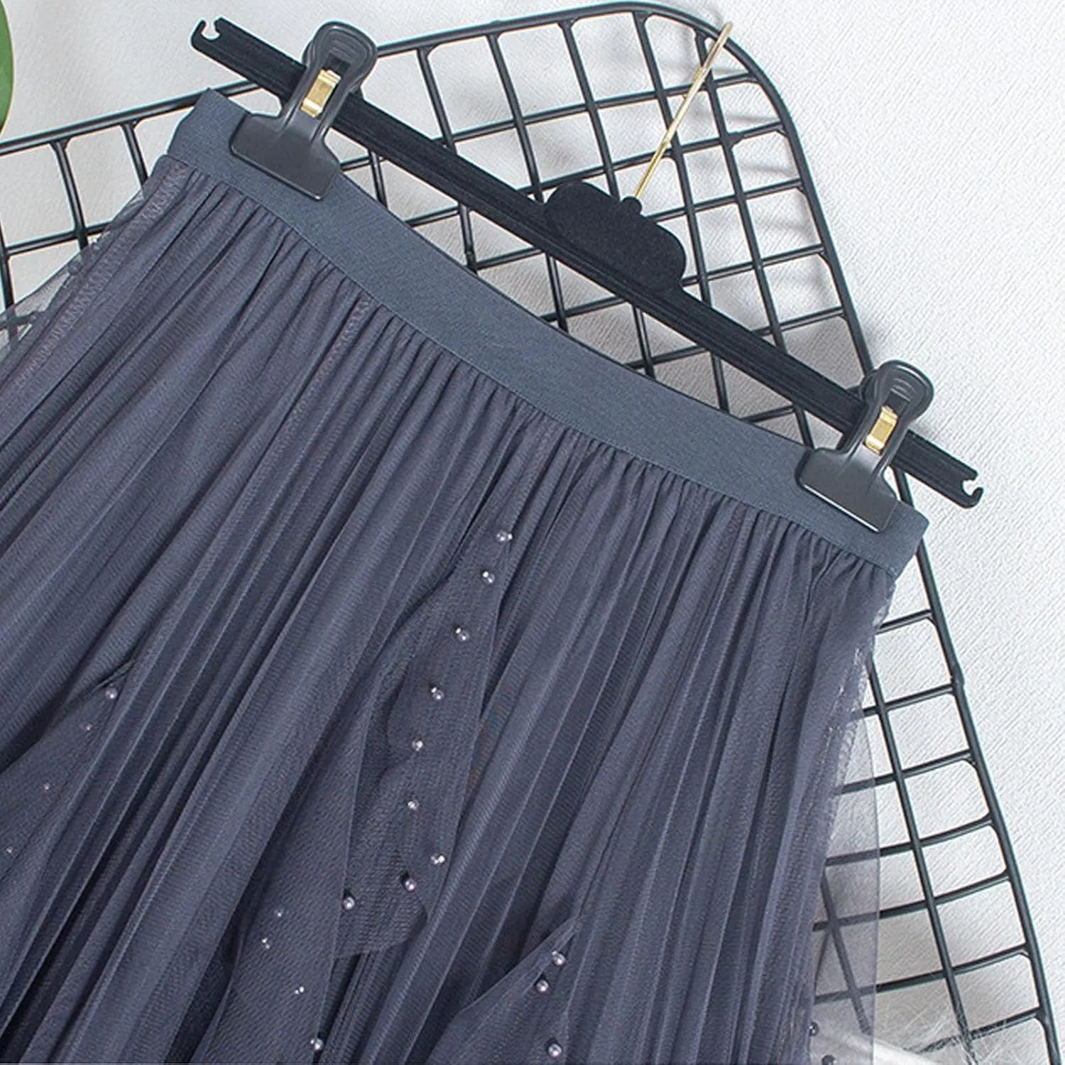 Women Tulle Skirts Solid Color Elastic Waist Mesh Tiered Layered Asymmetrical Skirt Casual Fashion Elegant Skirts