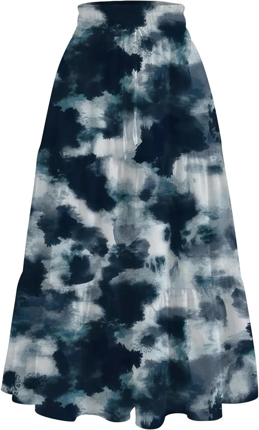 Women's 2025 Summer Bohemian Elastic Waist Gradient Flared A Line Midi Skirt with Pockets, S-2XL