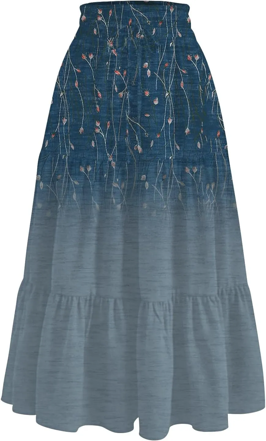 Women's 2025 Summer Bohemian Elastic Waist Gradient Flared A Line Midi Skirt with Pockets, S-2XL