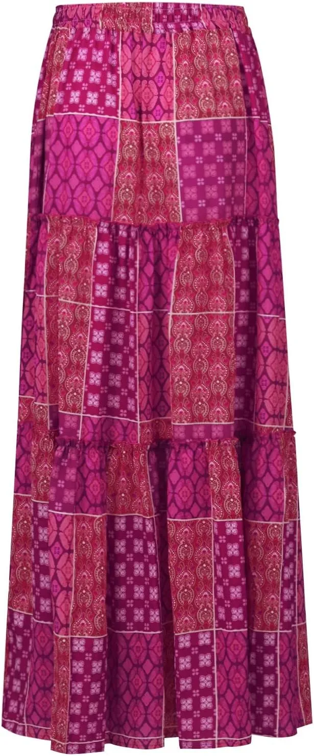 Womens 2025 Summer Boho Floral Maxi Skirt High Waist Casual Elastic Waist Flowy Pleated A Line Skirts with Pockets