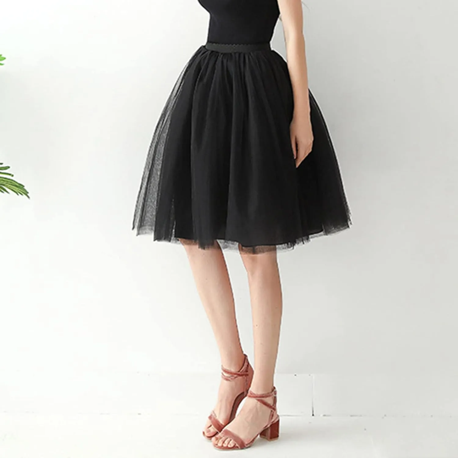 Women's A-Line High Waisted Midi Skirt Women's Tulle Skirt Short Gown Ballet Dance Dress Evening Skirt Pleated