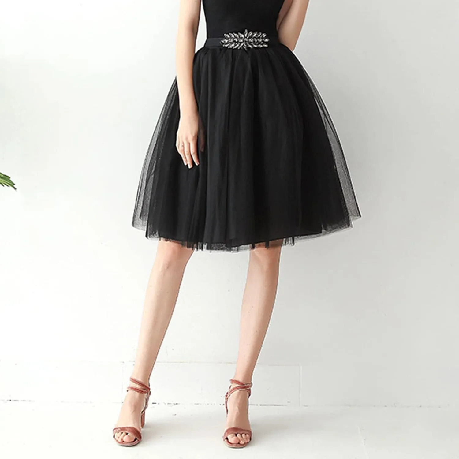 Women's A-Line High Waisted Midi Skirt Women's Tulle Skirt Short Gown Ballet Dance Dress Evening Skirt Pleated