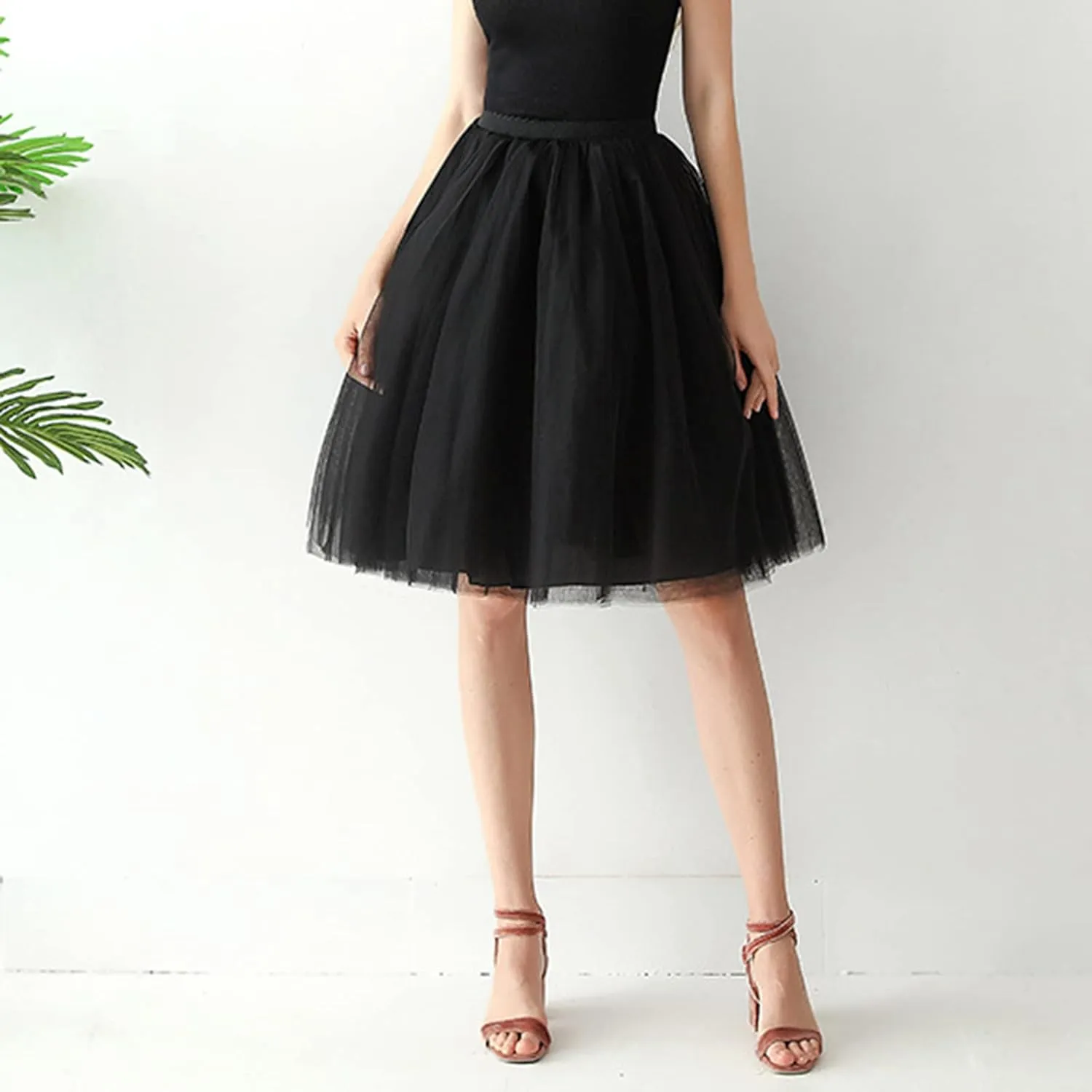 Women's A-Line High Waisted Midi Skirt Women's Tulle Skirt Short Gown Ballet Dance Dress Evening Skirt Pleated
