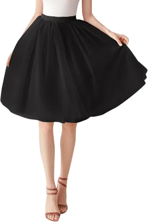 Women's A-Line High Waisted Midi Skirt Women's Tulle Skirt Short Gown Ballet Dance Dress Evening Skirt Pleated