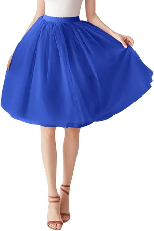 Women's A-Line High Waisted Midi Skirt Women's Tulle Skirt Short Gown Ballet Dance Dress Evening Skirt Pleated
