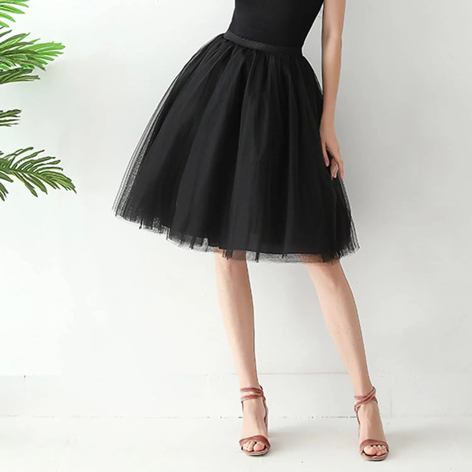 Women's A-Line High Waisted Midi Skirt Women's Tulle Skirt Short Gown Ballet Dance Dress Evening Skirt Pleated