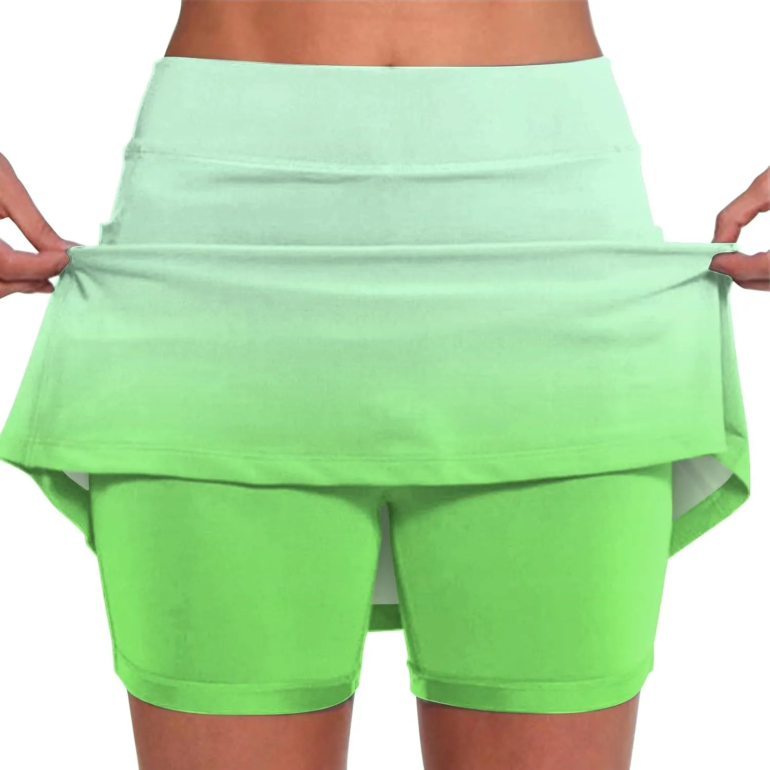 Womens Activewear Pleated Tennis Skirts Fade Pattern Printed Culottes Skinny Mid Waisted Workout Summer Casual Skirt