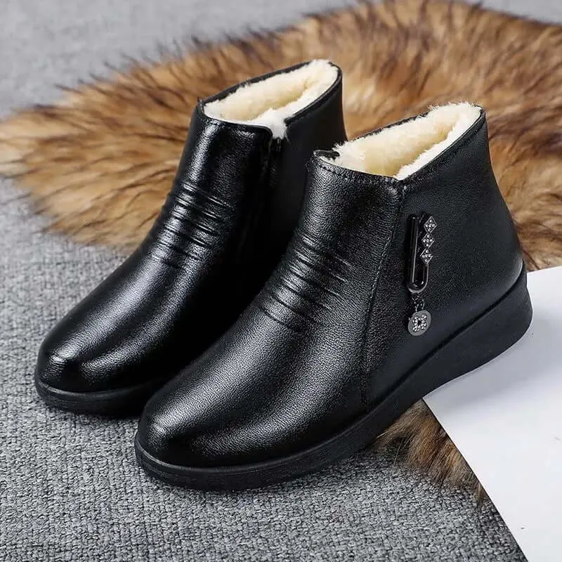 Women's Ankle Boots: Side Zip, Plush Lining, Metallic Detail