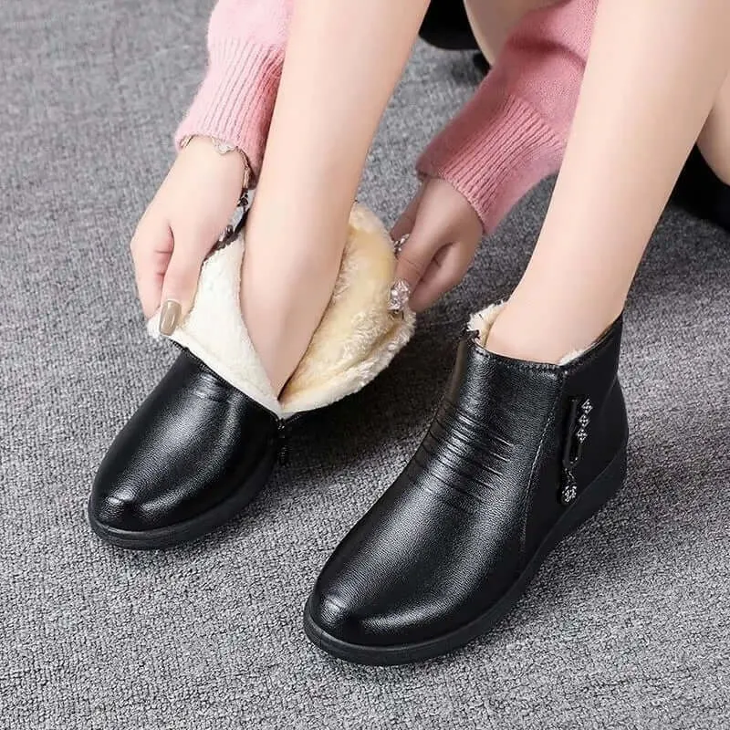 Women's Ankle Boots: Side Zip, Plush Lining, Metallic Detail