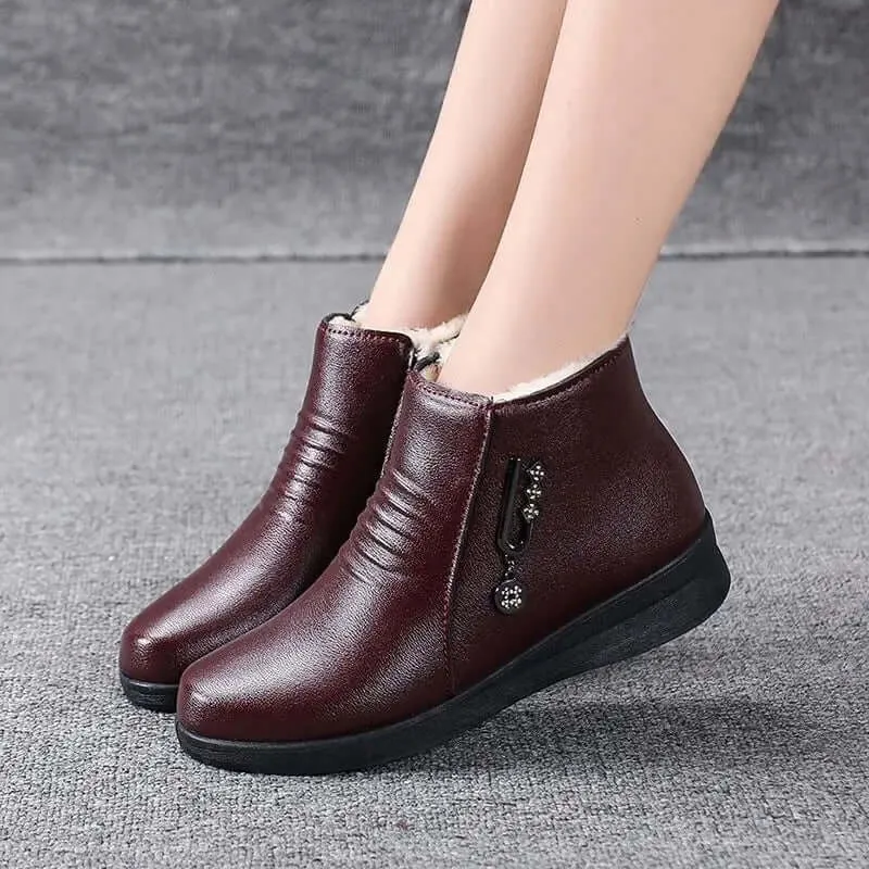 Women's Ankle Boots: Side Zip, Plush Lining, Metallic Detail