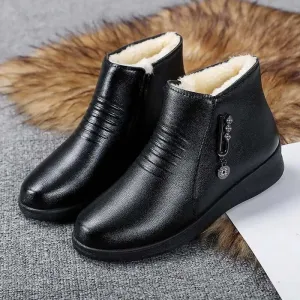 Women's Ankle Boots: Side Zip, Plush Lining, Metallic Detail