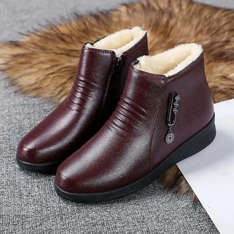 Women's Ankle Boots: Side Zip, Plush Lining, Metallic Detail