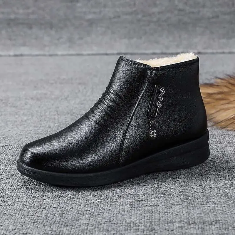 Women's Ankle Boots: Side Zip, Plush Lining, Metallic Detail
