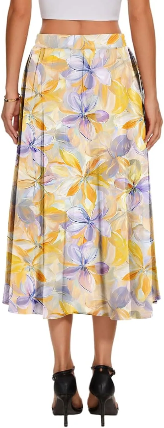 Women's Boho Beach Skirts 2025 Summer Ruffle High Waisted A Line Midi Skirt Flowy Beach Vacation Outfits with Pockets