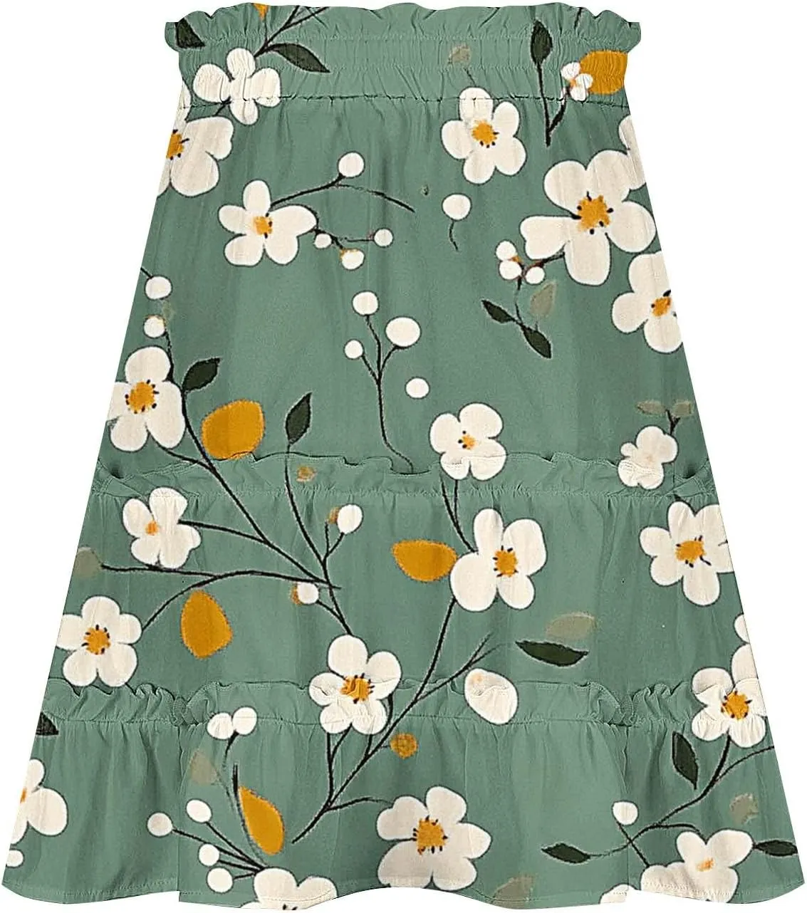 Womens Boho Floral Skirts Pleated Ruffle Tiered High Waisted Drawstring Summer Beach Vacation Mini Skirts
