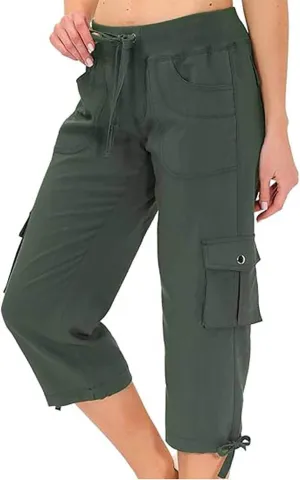 Womens Cargo Pants Casual Y2K Capris Drawstring Waist Travel Gym Hiking Pants Baggy Trendy Multiple Pockets Trousers