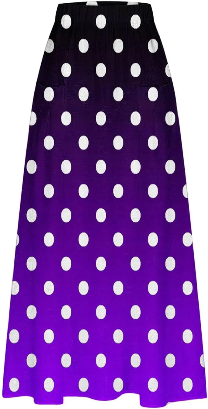 Womens Casual 2024 Printed Skirts Soft High Elastic Waisted Skirt Leisure Summer Pleated Midi Skirts with Pockets