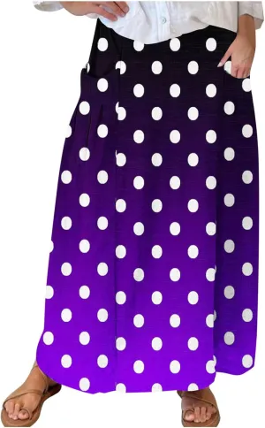 Womens Casual 2024 Printed Skirts Soft High Elastic Waisted Skirt Leisure Summer Pleated Midi Skirts with Pockets
