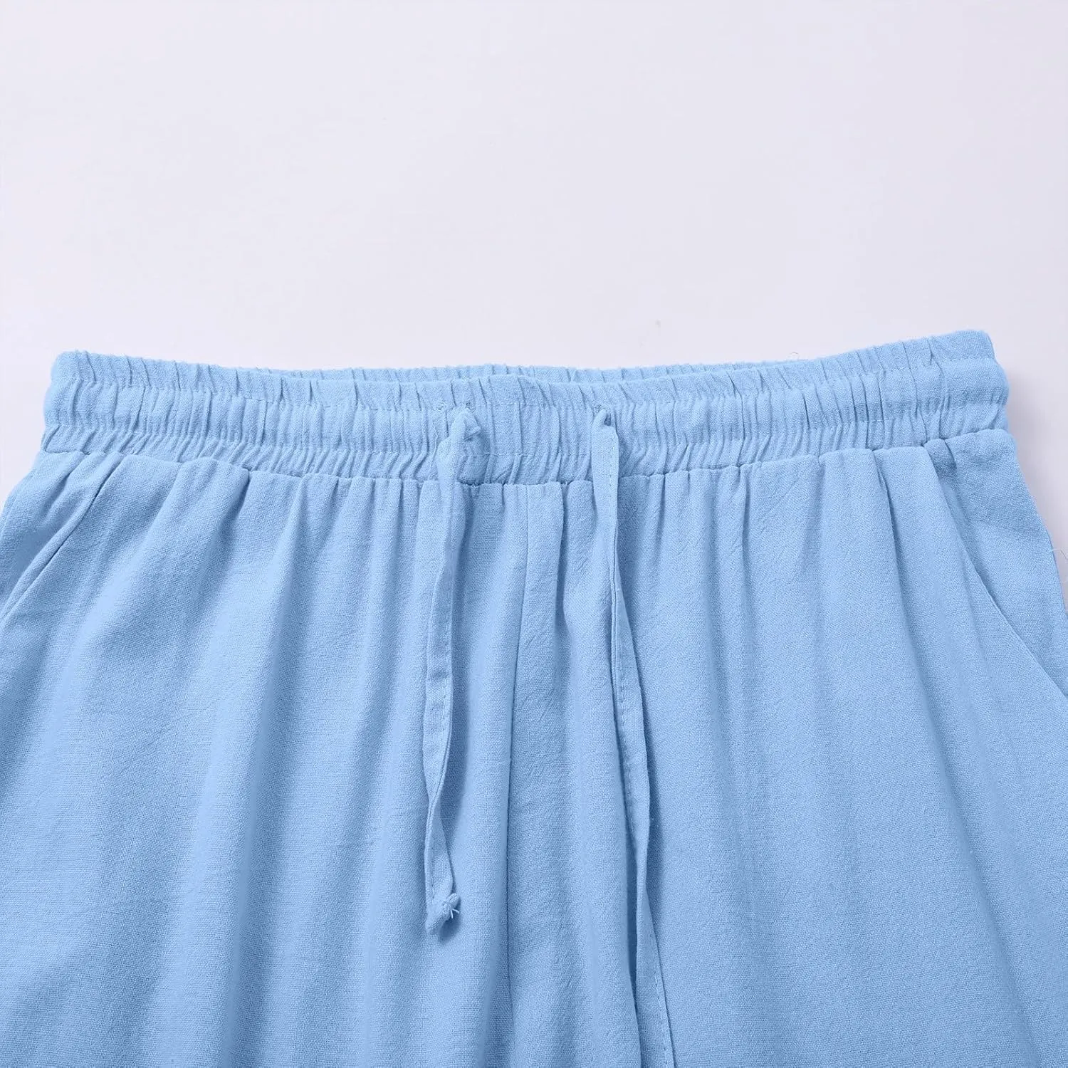 Womens Casual Cotton Linen Pants 2025 Drawstring Elastic Waist Solid Plus Size Lounge Long Trousers with Pockets