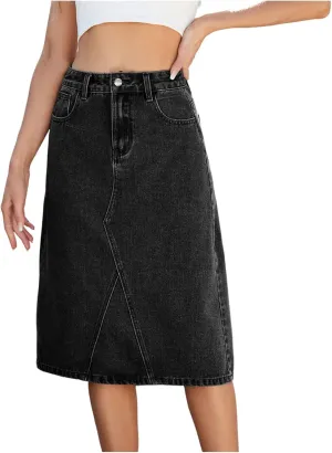 Women's Casual High Waist Denim Skirt Back Split Midi Jean Skirts with Pockets 2025 Y2k Streetwear Fashion Clothing