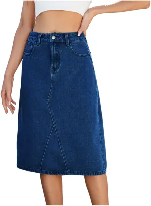 Women's Casual High Waist Denim Skirt Back Split Midi Jean Skirts with Pockets 2025 Y2k Streetwear Fashion Clothing