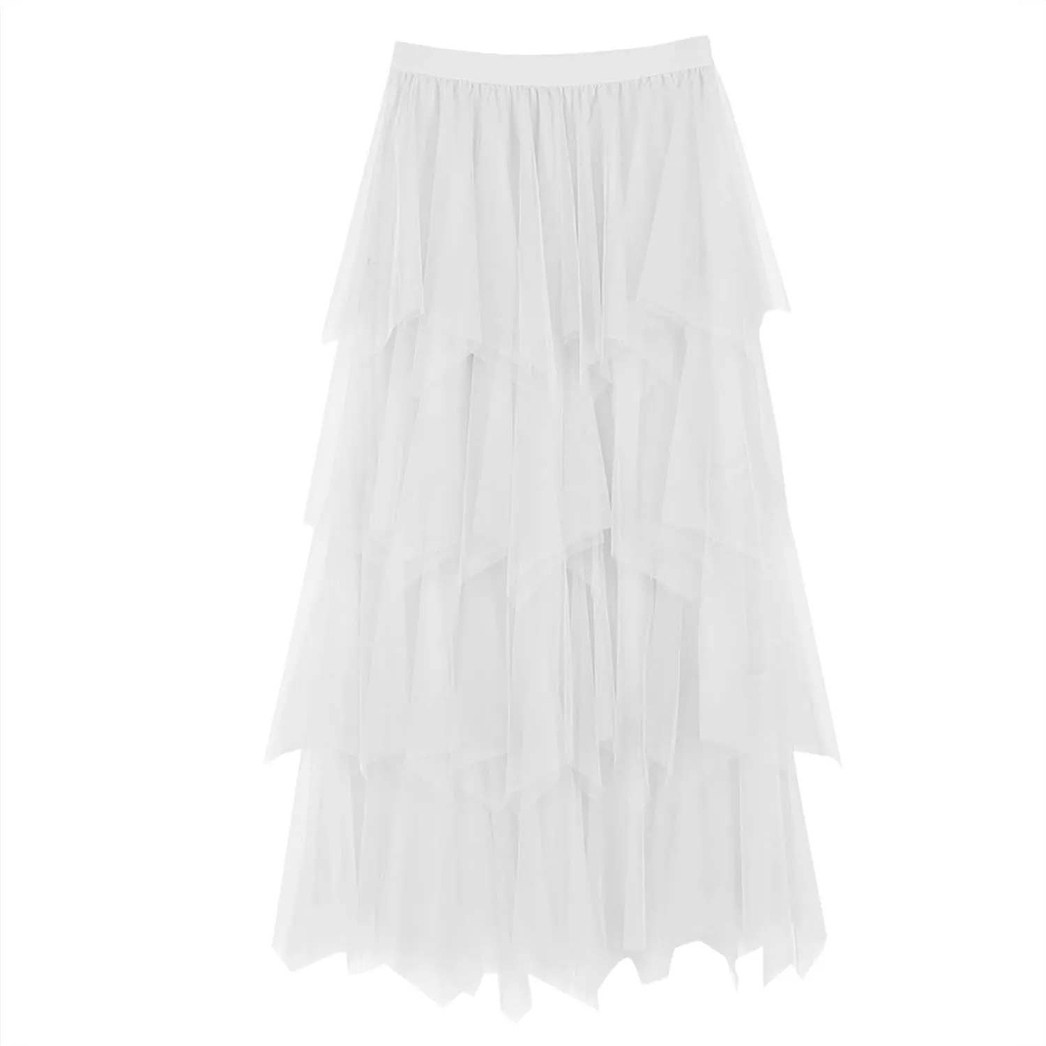 Women's Casual Irregular Cake Skirt Mid-Length High-Waisted Gauze Skirts Midi Elastic Flowy A-Line Mesh Tutu Skirts